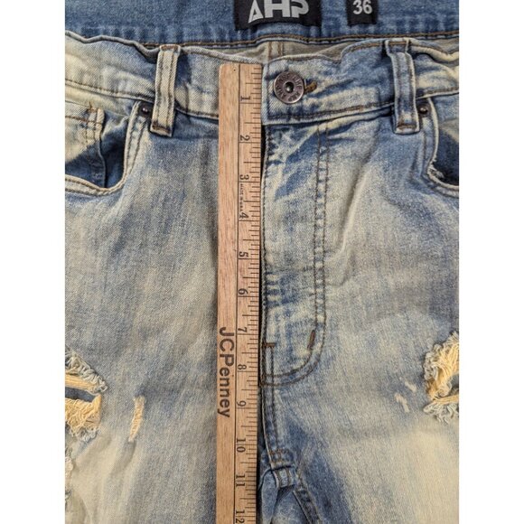 AHP Another Hype Piece Jeans Mens SZ 36 Blue Distressed Whiskers Slim Straight - Picture 6 of 14